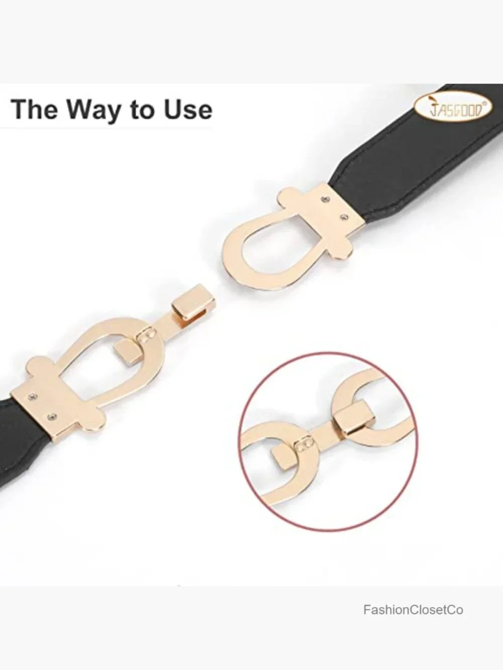 Stretchy Waist Belt with Gold Buckle - Retro Elastic Skinny Belt for Women